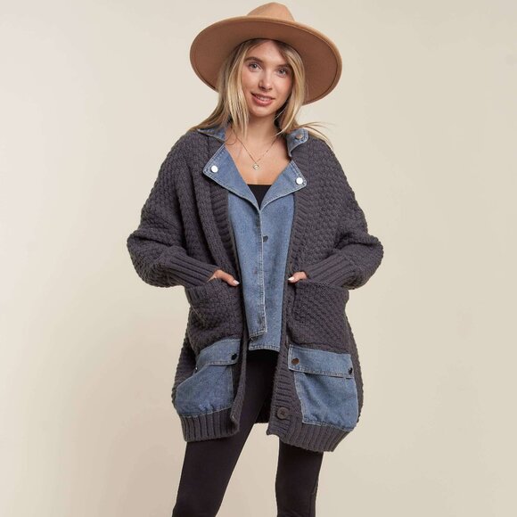 NWT Madelyn Denim Cardigan Jacket Cozy One Size Fits All - Picture 1 of 4